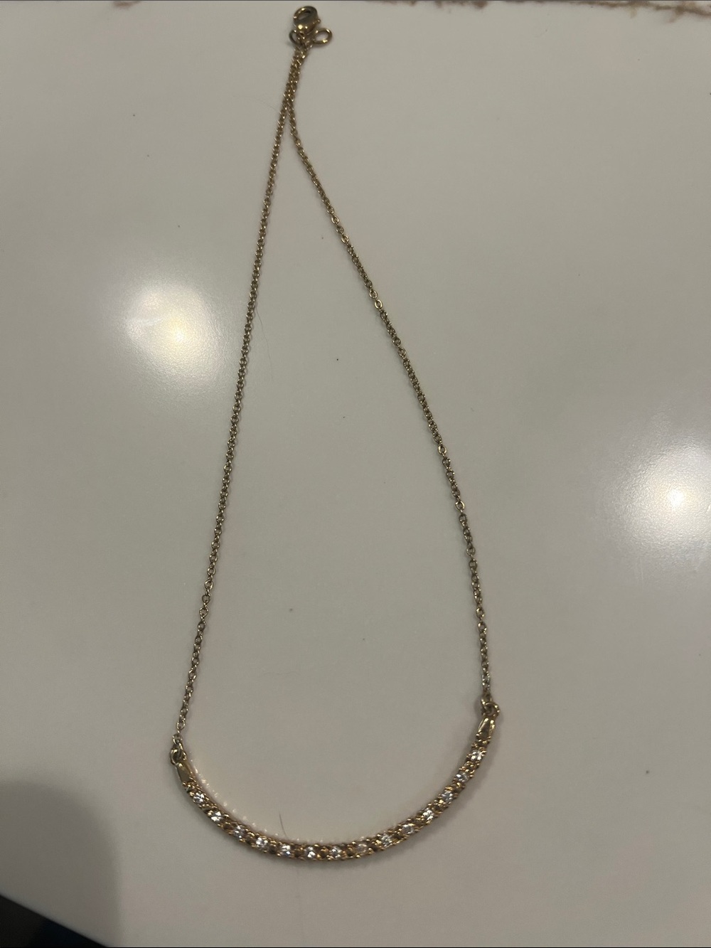 Gold Crystal Curved Bar Necklace - Elegant Women's Pendant